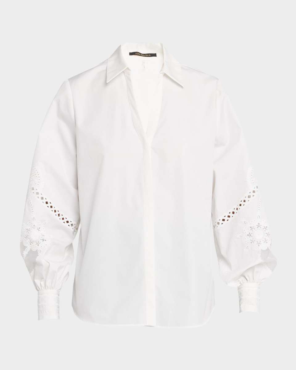 Calla Embroidered Blouson-Sleeve Blouse
